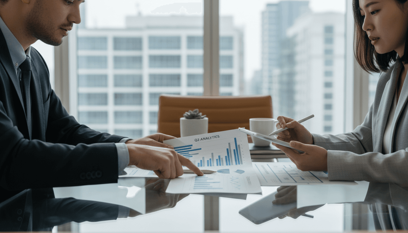 Business consultant meeting with client in a modern office